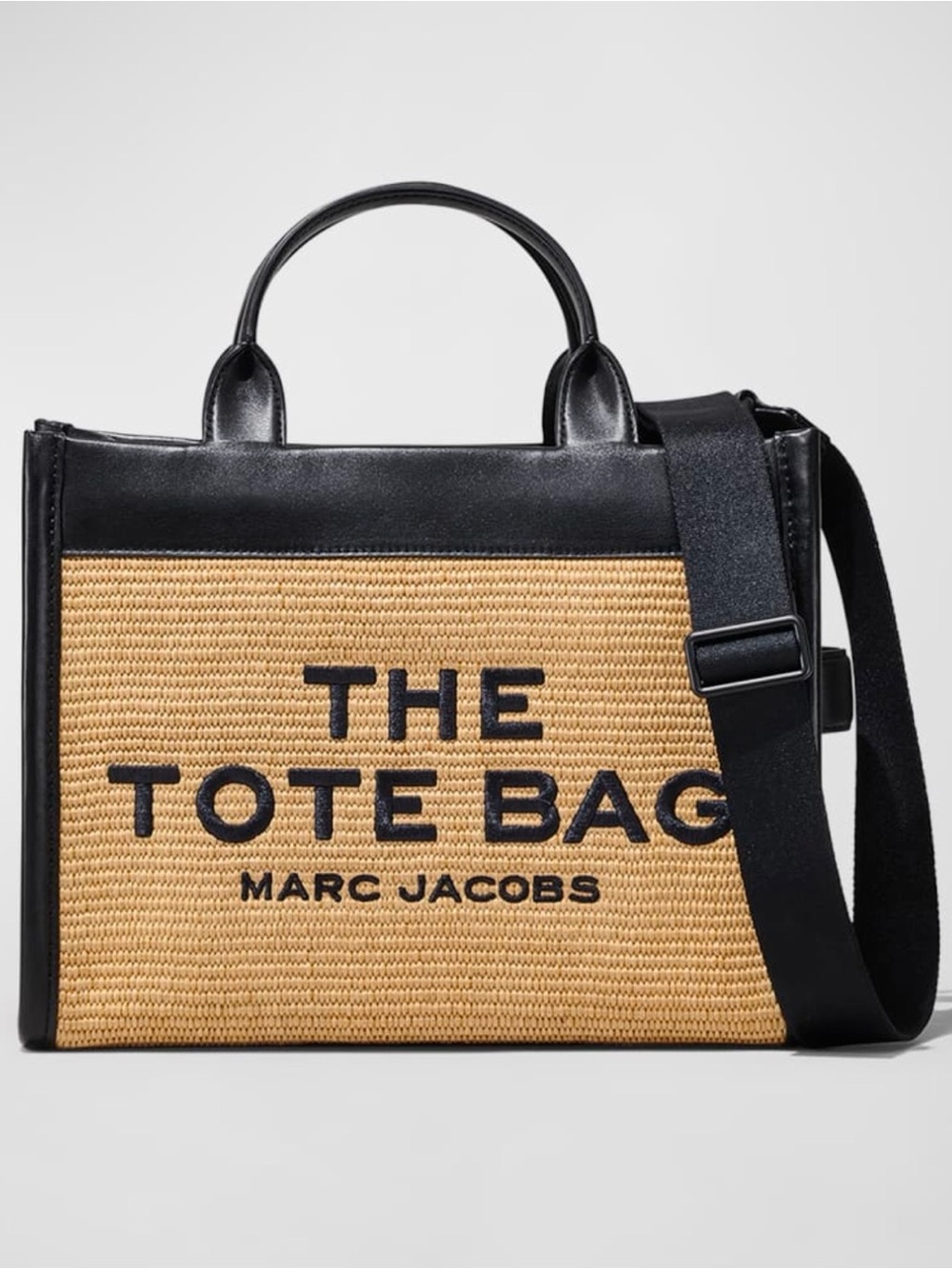 Marc Jacobs Two-Tone Straw Tote with Black Leather Trim